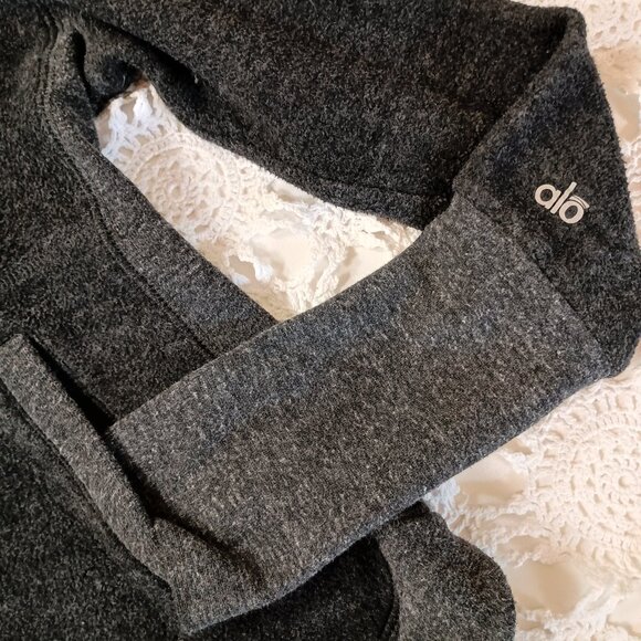 Alo Hoodie Sweatshirt Gray Pullover Fur Lined Hood Kangaroo Pocket Large Women L - Picture 5 of 11